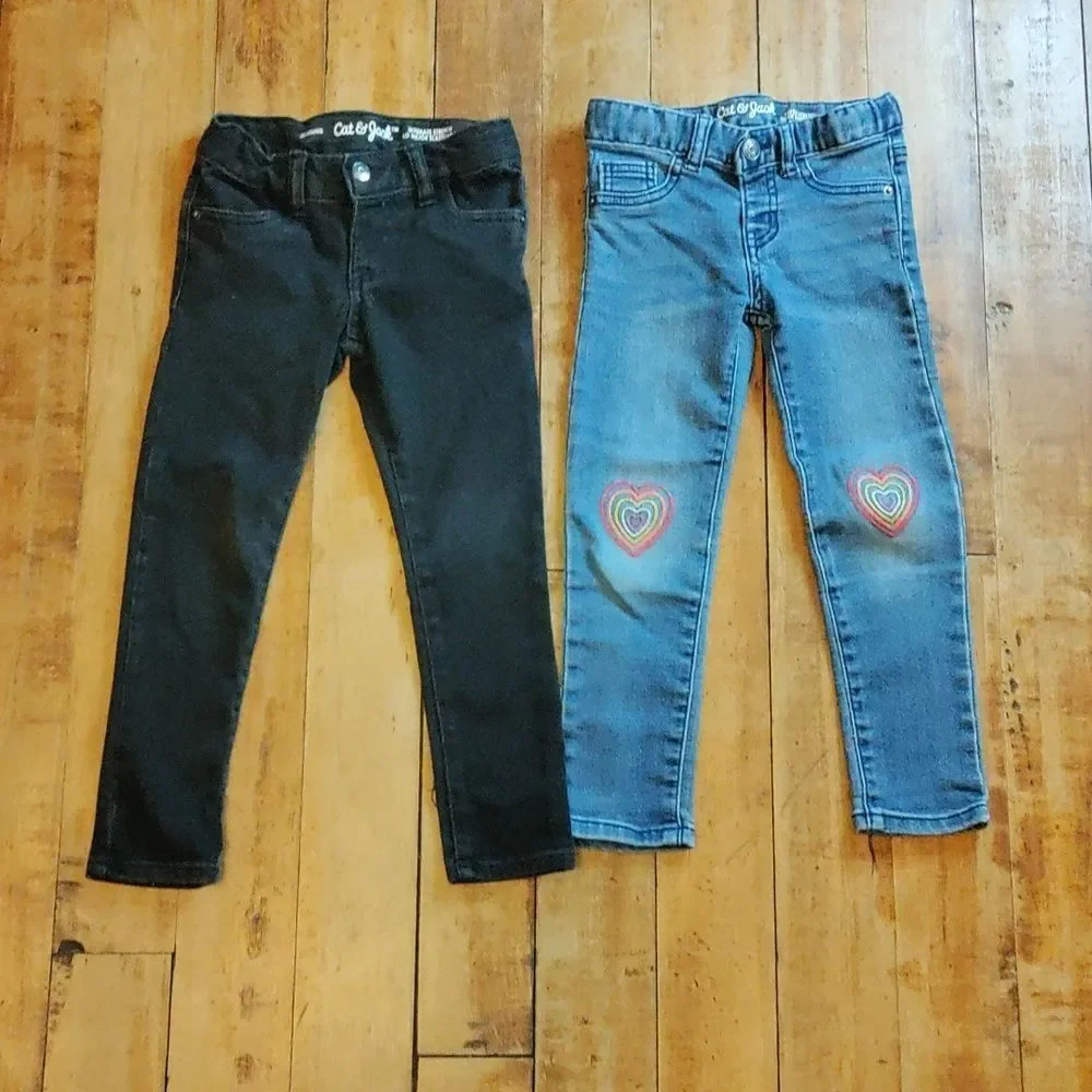 Cat & Jack Jeans 4T Skinny Black Denim Rainbow Embroidered Cotton